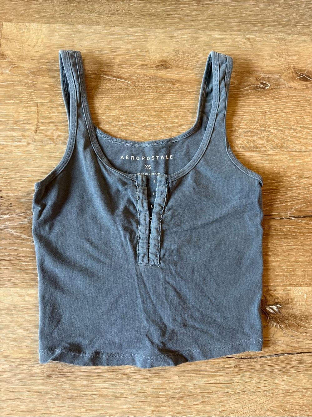 Aeropostale Women's Dusty Blue Scoop Henley Tank Top